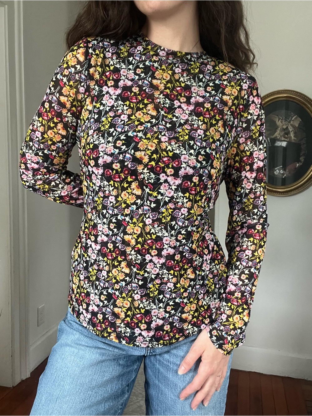Floral Mesh Long Sleeve Top